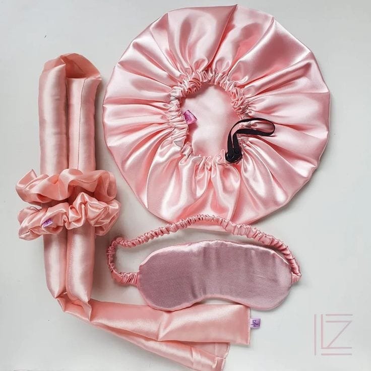 BLUE WAVE luxury satin sleep set with bonnet, scrunchies, and sleep mask